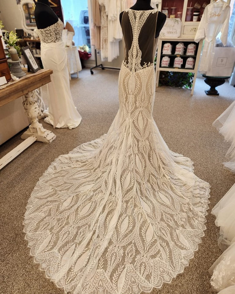 Full Lace Mermaid Wedding Dress Boho Beach Bridal Gown