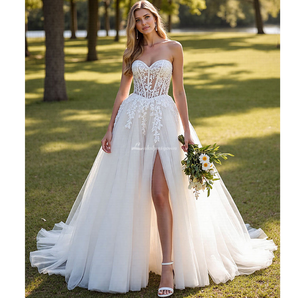 Ivory A Line Strapless Corset Tulle Wedding Dress