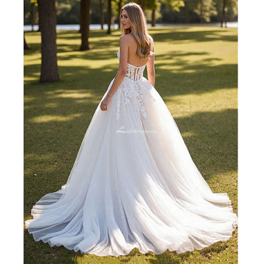 Robe de mariée en tulle corset bustier ligne A ivoire