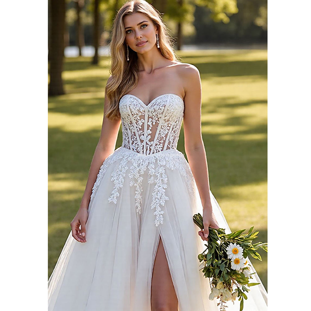 Ivory A Line Strapless Corset Tulle Wedding Dress