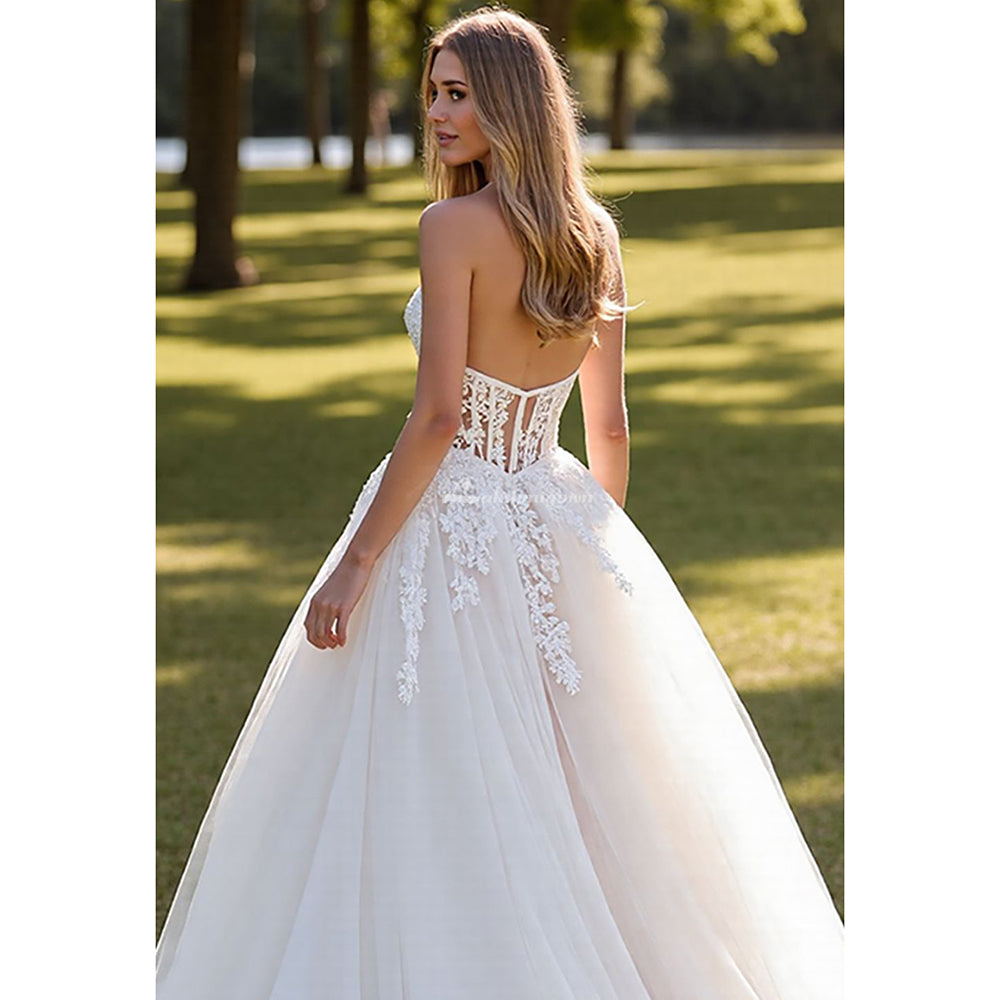 Ivory A Line Strapless Corset Tulle Wedding Dress