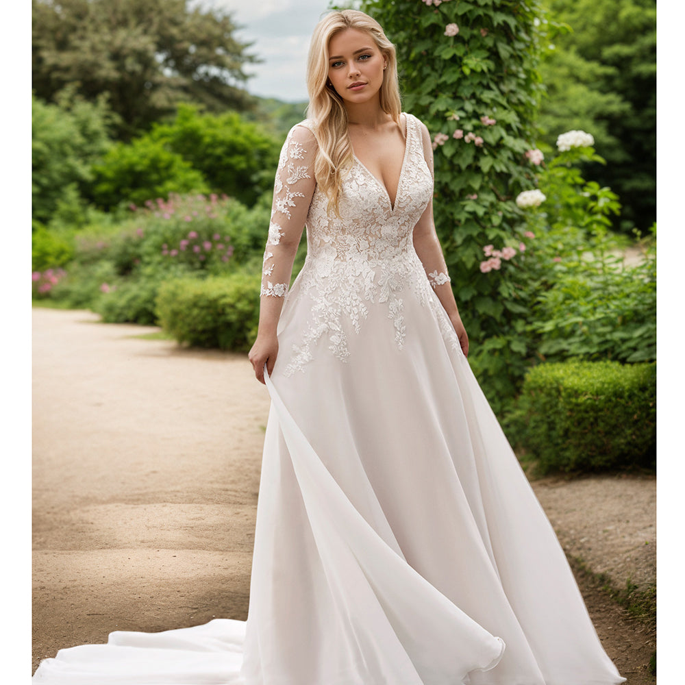 Plus Size Long Sleeves Wedding Dress with Cape For Woman