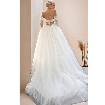 オフショルダー長袖ブライダルドレス恋人ハンギングピールレースボディチュールウェディングドレス