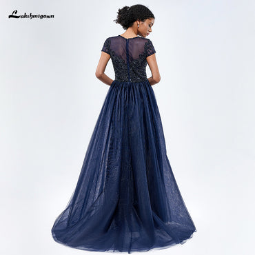 Exquisite O Neck Short Sleeve Beading Mermaid Evening Prom Dress L11699