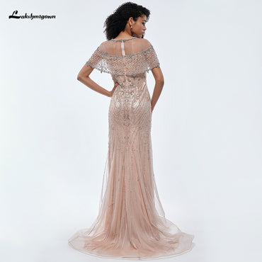 O Neck Shawl Sleeves Beading Mermaid Evening Prom Dress L99941