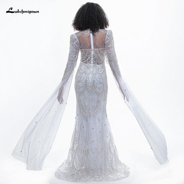 Luxury High Neck Long Sleeves Beading Mermaid Evening Prom Dress L9666