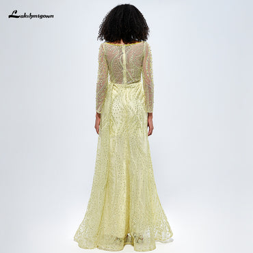 Yellow Mermaid Beaded Luxury Dubai Evening Dresses Gowns