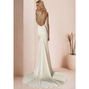 Soft Satin Muslim Wedding Dresses V Neck Bride Dress With Cape