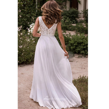 Abito da sposa a trapezio in chiffon Abiti da sposa in pizzo per le donne Abito da festa nuziale da spiaggia Boho