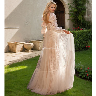 Robes de mariée à manches longues pour femmes, tenue de mariée en forme de cœur, avec des Appliques en dentelle plissée