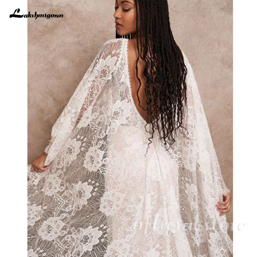 Lace Cape Mermaid Wedding Dress with Batwing Sleeve
