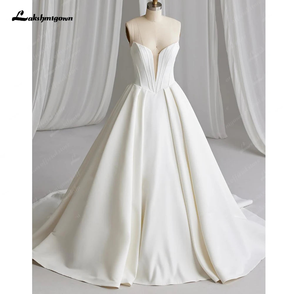 Off The Shoulder Crepe Satin A-Line Bridal Gowns For Formal Party Floor Length Wedding Dress