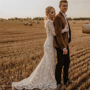 Bohemian Beach Mermaid Lace Wedding dress