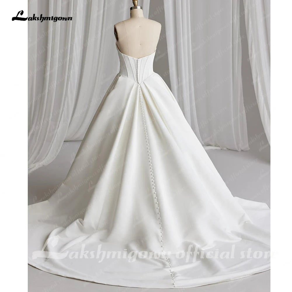 Off The Shoulder Crepe Satin A-Line Bridal Gowns For Formal Party Floor Length Wedding Dress