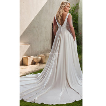 V-Neck Satin Plus Size Wedding Dress with Pockets