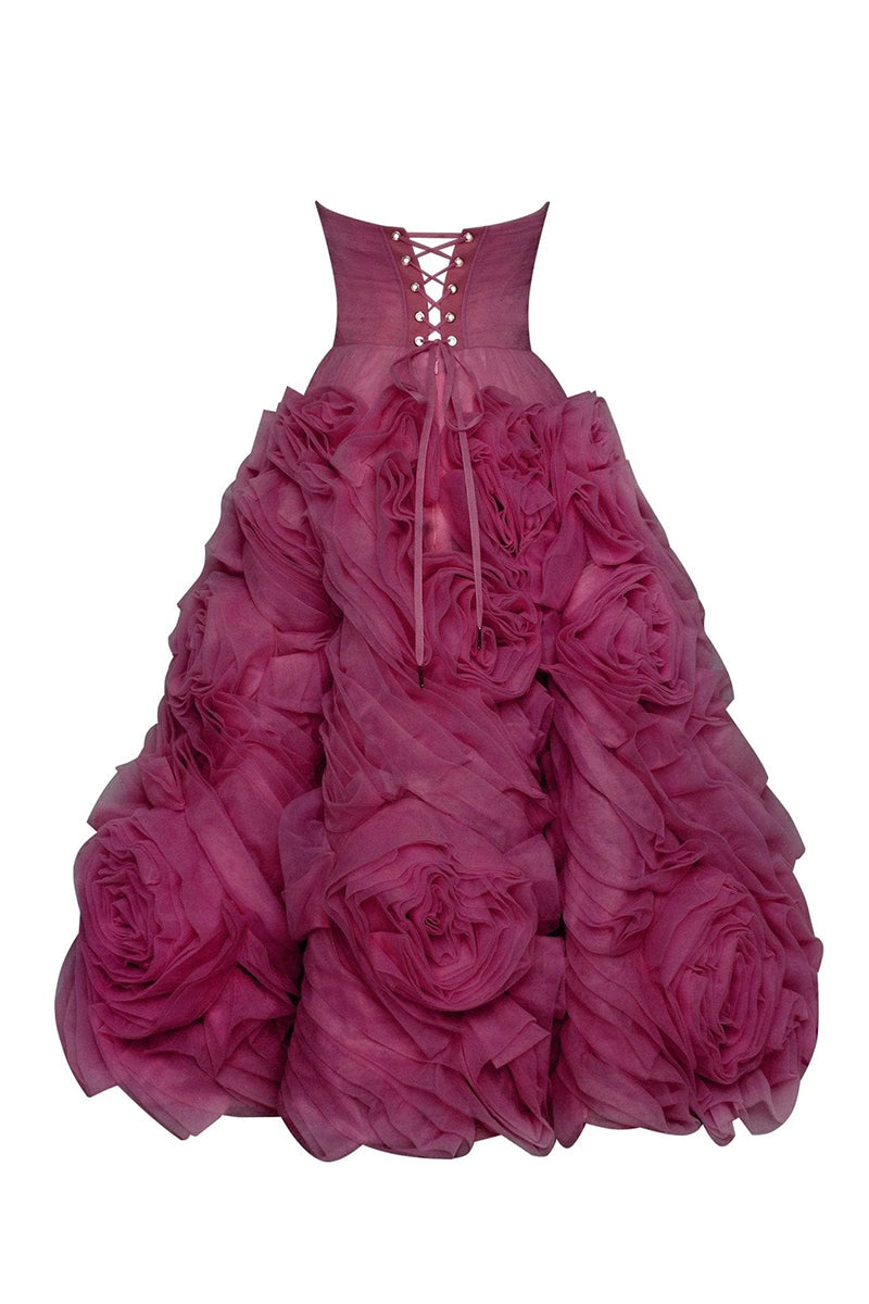Strapless Tea Length Purple Prom Dresses Tiered Ruffles Holiday Dress