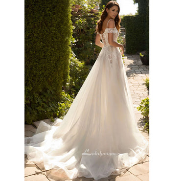 Robe de mariée bohème à fleurs, épaules dénudées, fente scintillante sur le devant, en Tulle, robe de plage