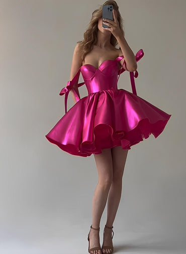 Hot Pink Sweetheart Berbie Sleeveless Short/Mini Satin Homecoming Dresses
