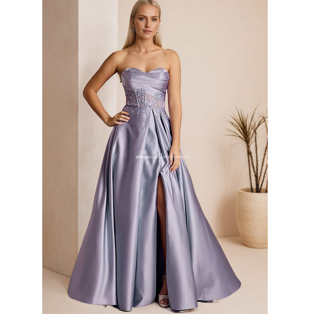 Plus Size Strapless Satin Appliqued Prom Dress Ball Gown HCM010