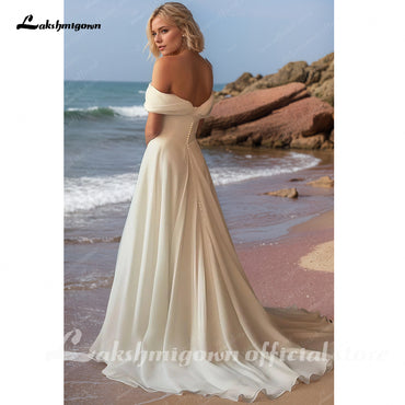 A Line Women's Wedding Dresses Off The Shoulder Sleeveless Bride Gowns