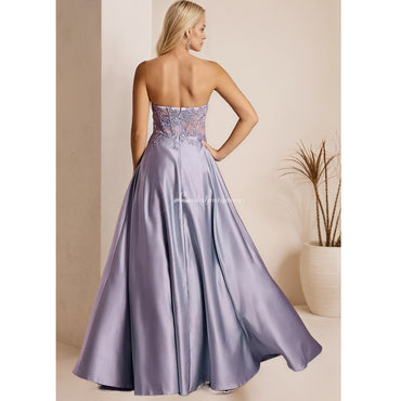 Plus Size Strapless Satin Appliqued Prom Dress Ball Gown HCM010