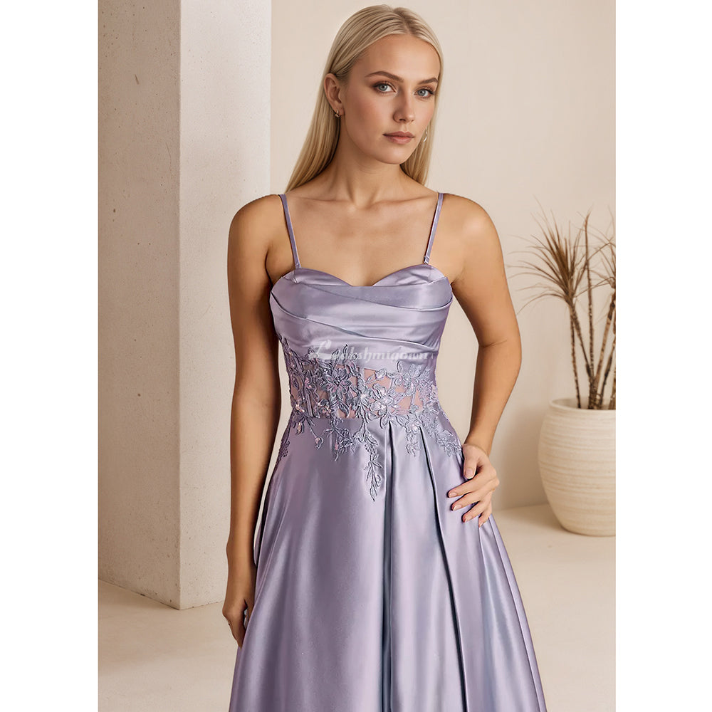 Plus Size Strapless Satin Appliqued Prom Dress Ball Gown HCM010