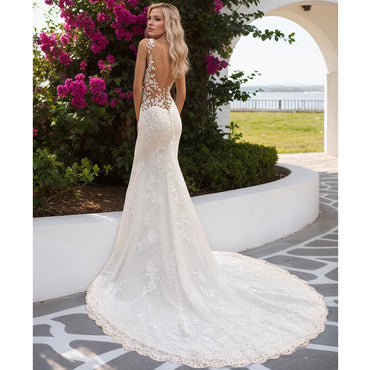 Sexy Illusion Waistline Lace Wedding Dress Mermaid Bridal Gown