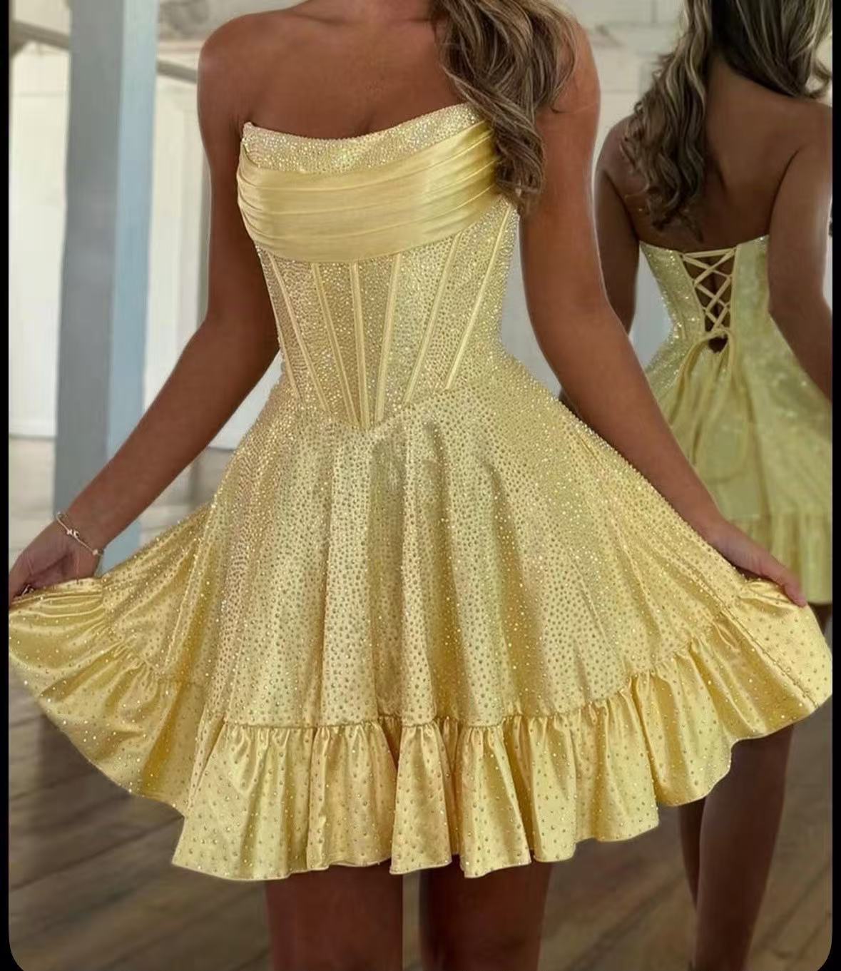 Yellow Short Homecoming Dress