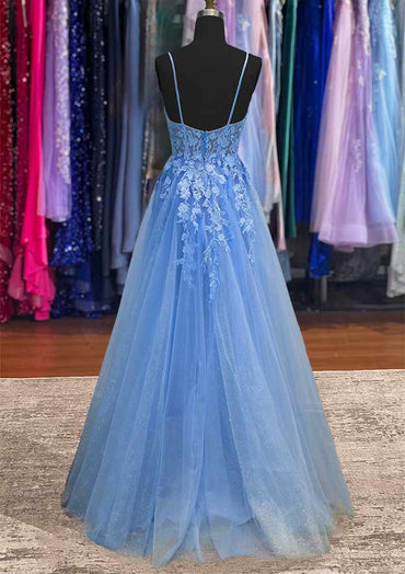 Bateau Sleeveless Tulle Long Prom Dress with Appliqued