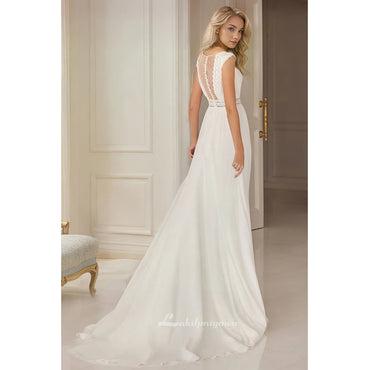 Boho Scoop Neck Chiffon Wedding Dresses