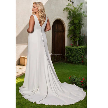 Double V-Neck Chiffon Plus Size Mermaid Wedding Dress with Side Split