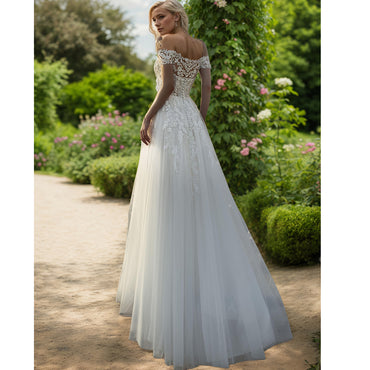 Robes de mariée bohème haute fente Tulle dentelle robes de soirée hors de l'épaule Chic robes de mariée de plage