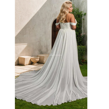 V-Neck Chiffon Plus Size Wedding Dress with Side Split