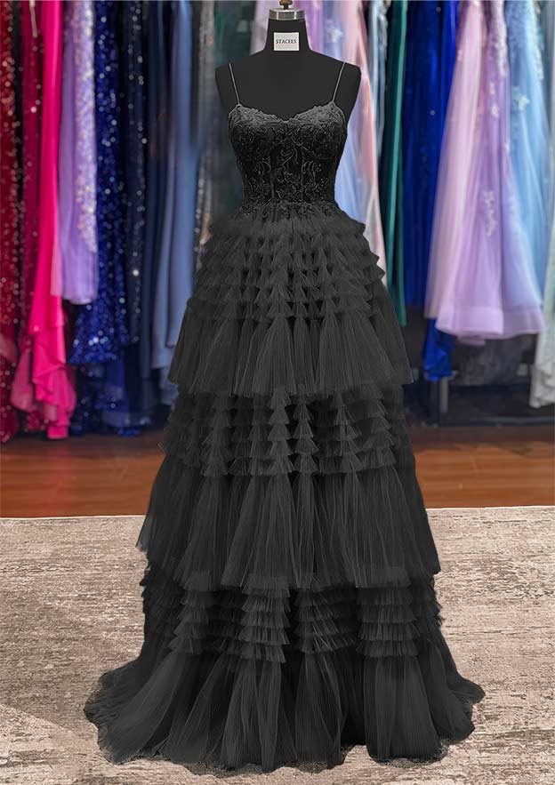 Spaghetti Straps Tulle Prom Dress with Ruffles