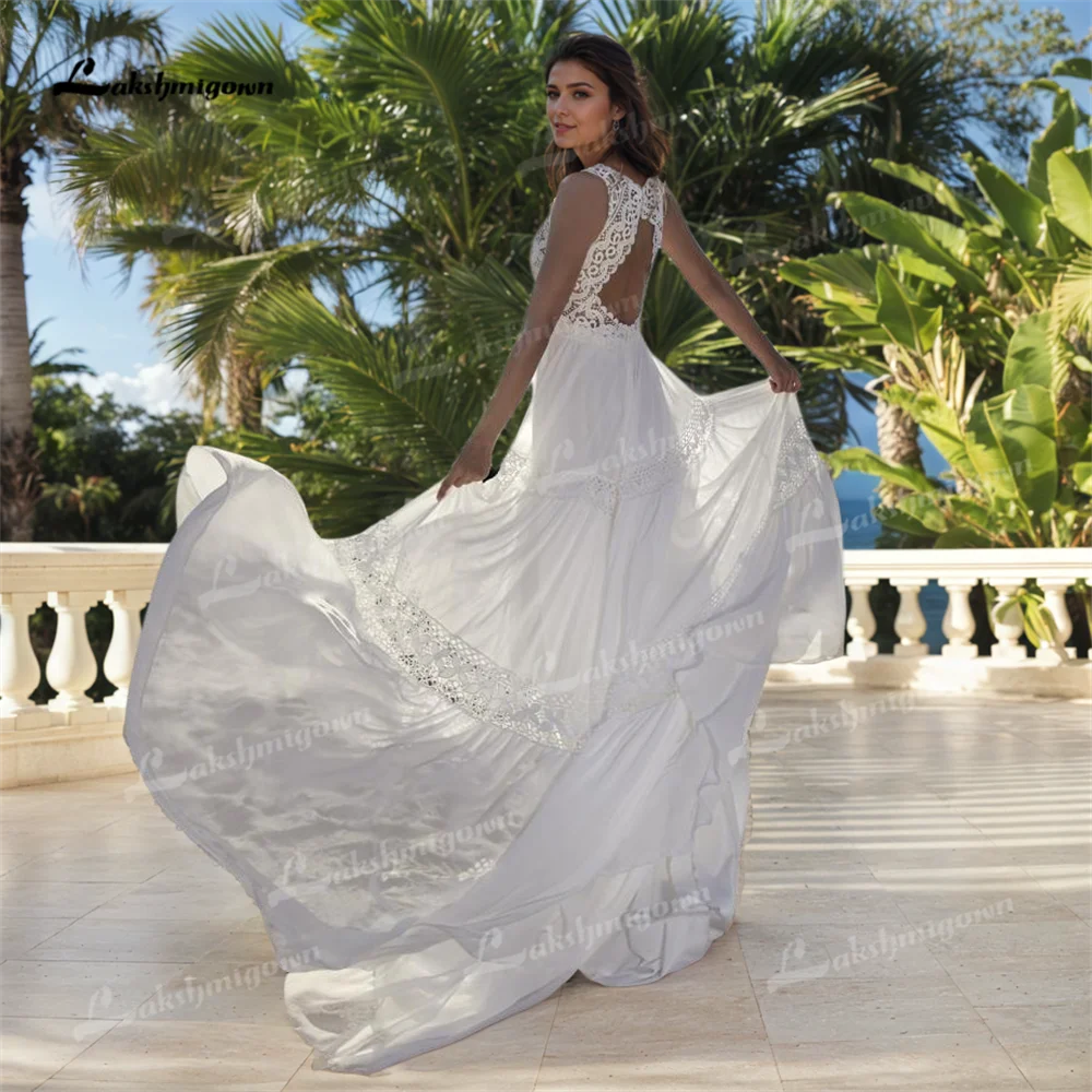 Chic Sleeveless Chiffon V Neck A Line Wedding Dress
