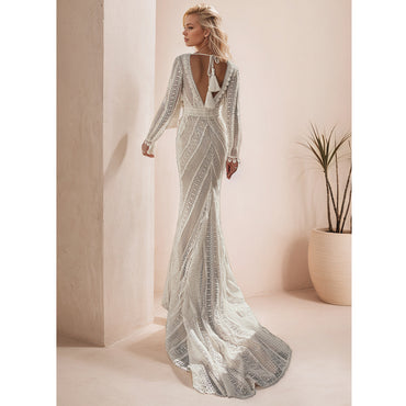 Robe de mariée bohème en dentelle à manches longues