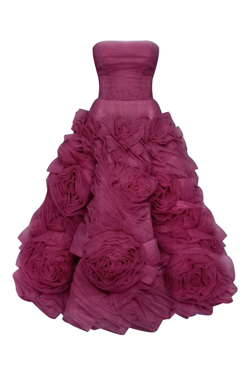 Strapless Tea Length Purple Prom Dresses Tiered Ruffles Holiday Dress