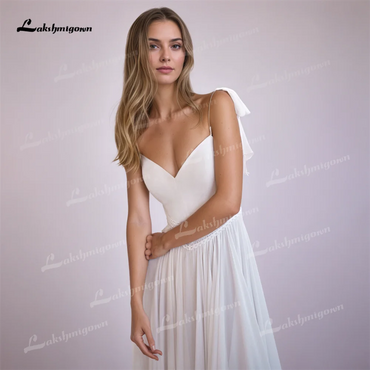 Sexy A Line Chiffon Spaghetti Straps Wedding Dress