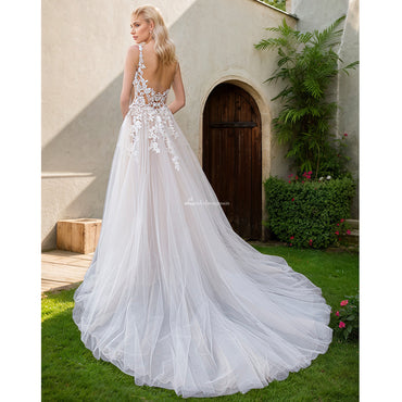 Boho Tulle A Line Wedding Dress