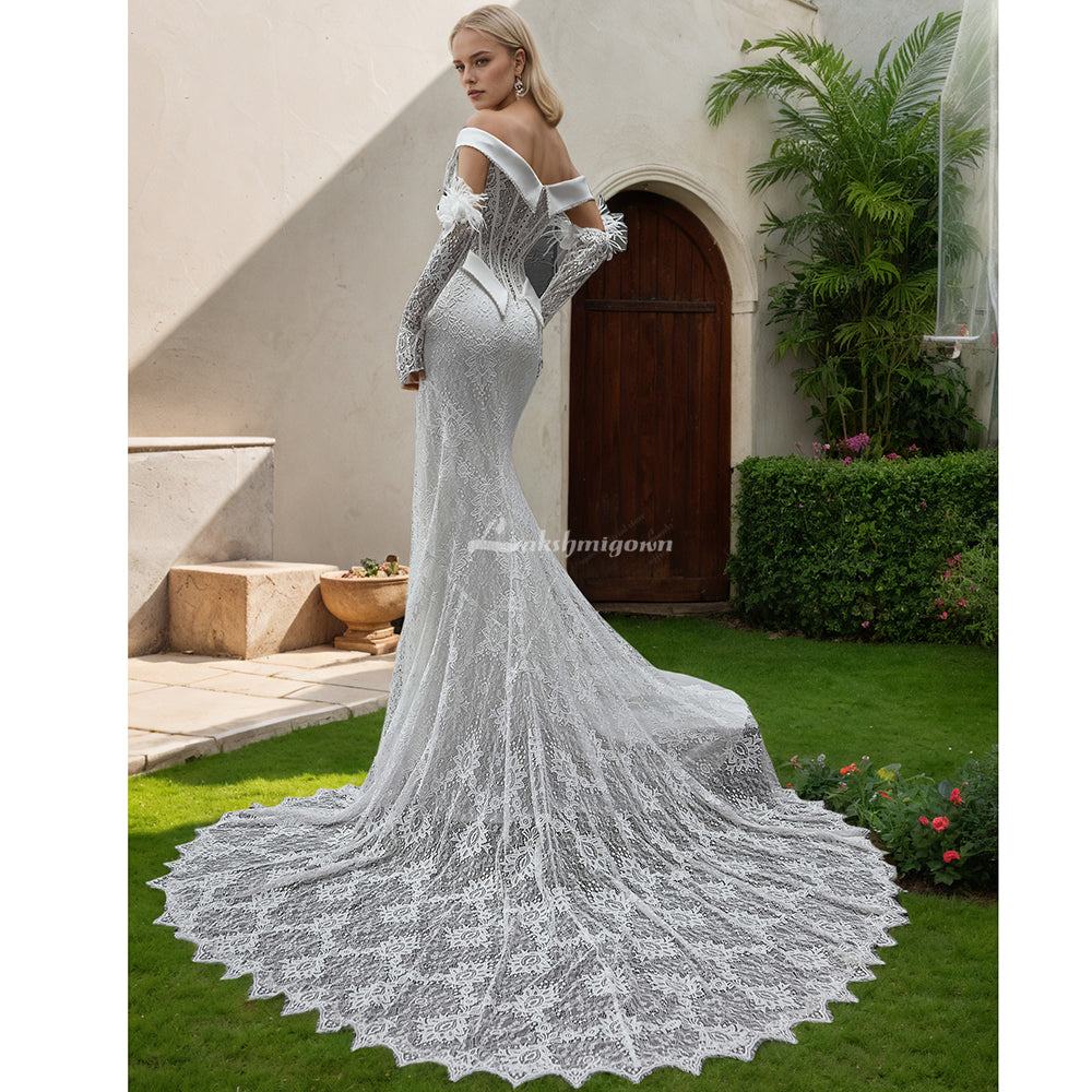 Off The Shoulder Long Sleeve Lace Mermaid Wedding Dress