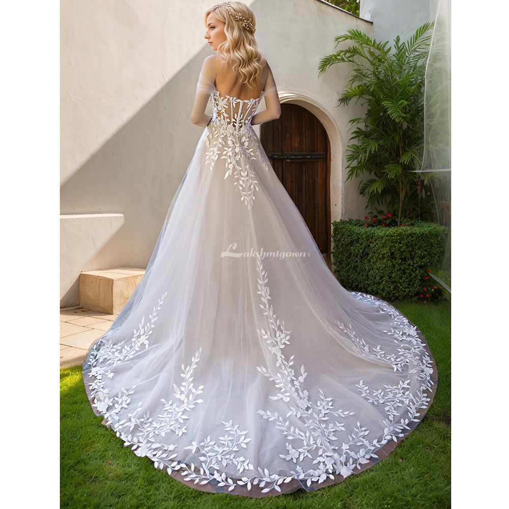 Off Shoulder Lace Sweetheart Neck Wedding Dress