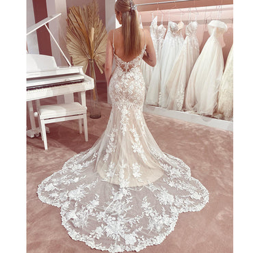 Spaghetti Straps Mermaid Wedding Dresses Champagne Bride Dress