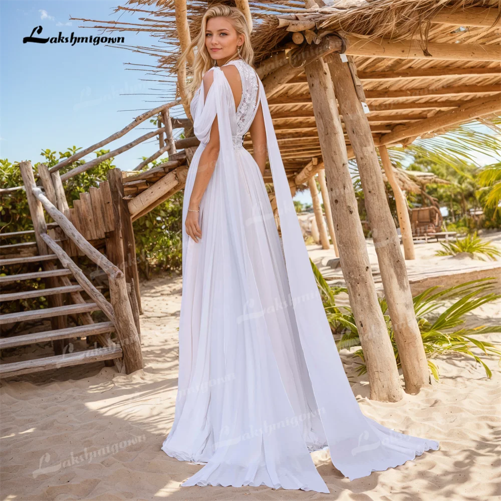 Chiffon A-line Beach Wedding Dress With Draped Twisted Straps