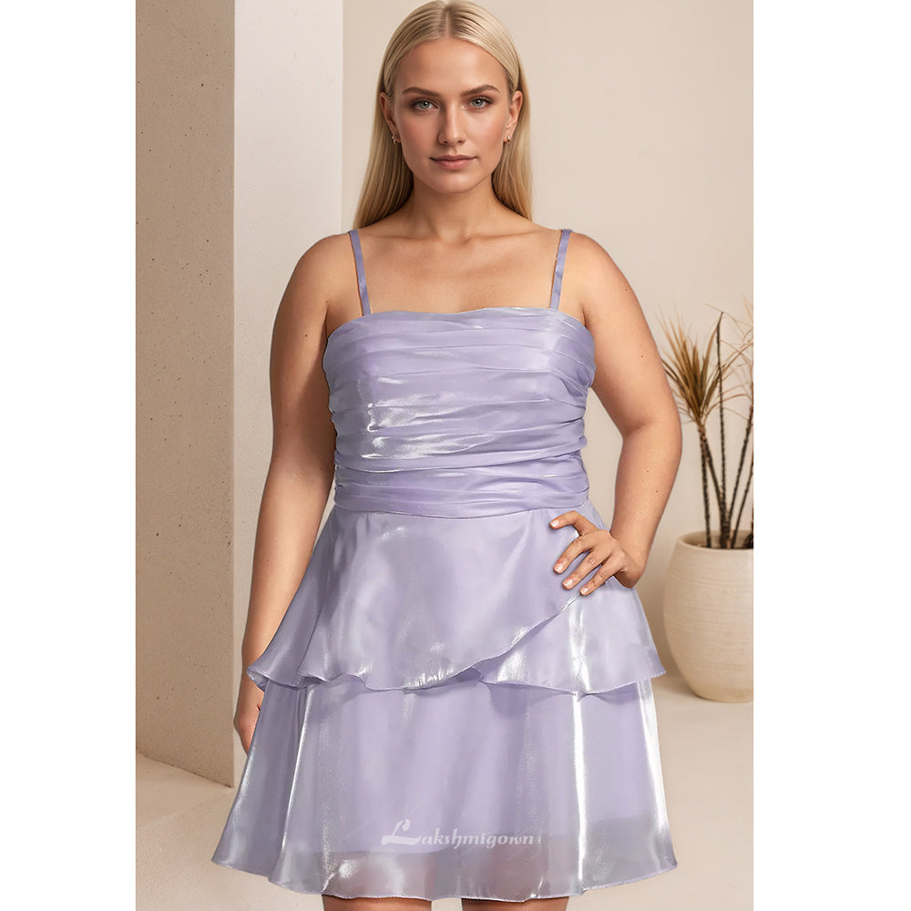 Plus Size Strapless Organza Tiered A-Line Mini Dress HCM013