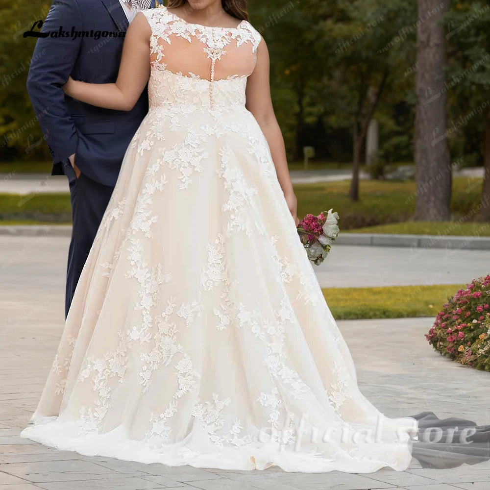 Plus Size Champagne Tulle Wedding Dresses