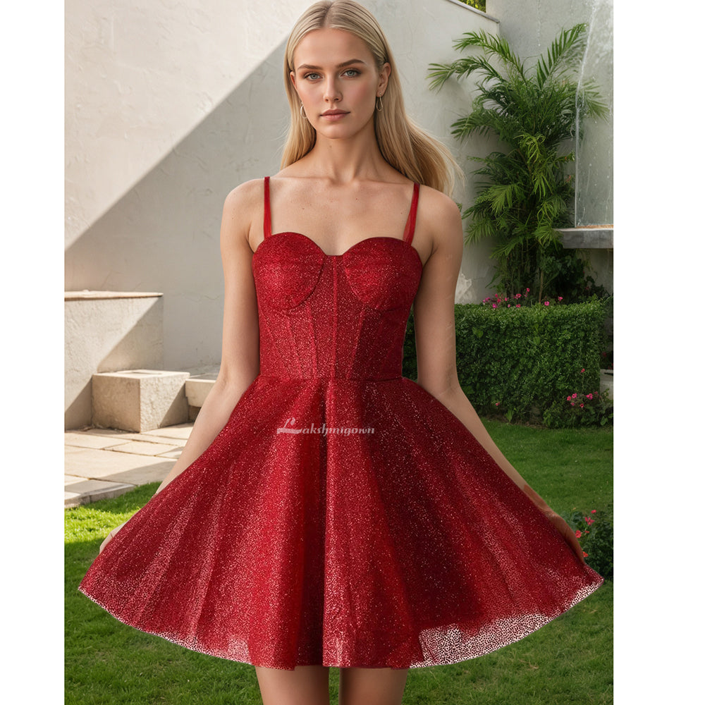 A-Line Tie Shoulder Ivory Spraying Short Party Dress Homecoming Dress HCM0135