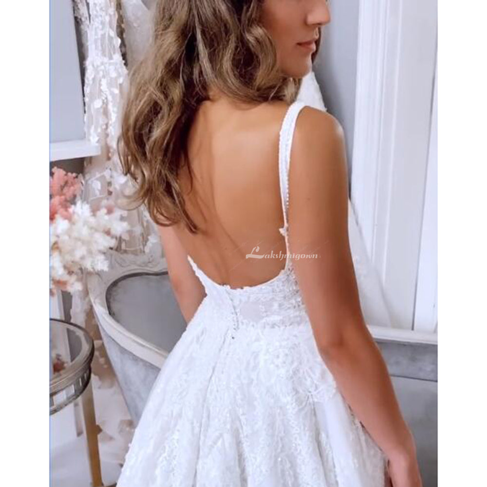 Square Neck Split Wedding Dresses with Appliques