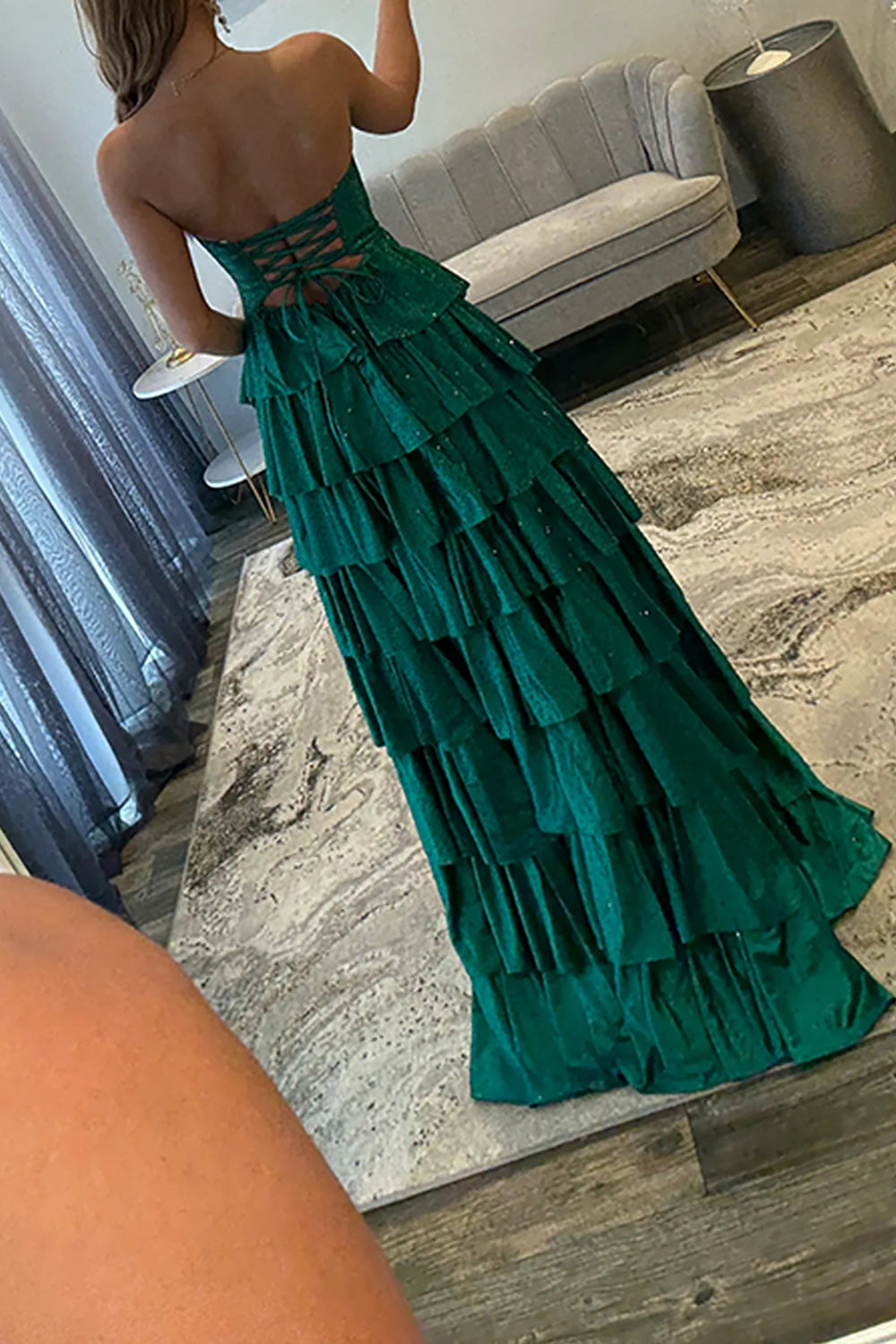 Sparkly Yellow Sweetheart A-Line Satin Ruffled Cut-Out Long Prom Dress with Beading