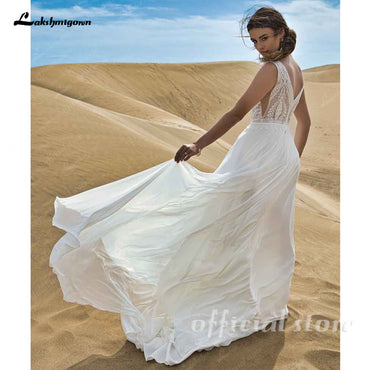 Bohemian Chiffon Lace Wedding Dress with Half Sleeves