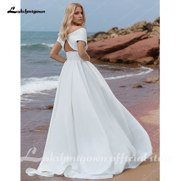 A Line Satin Wedding Dresses Women's Summer Dress High Slit Bridal Gowns
